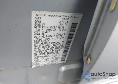 2007 Nissan Quest 3.5 Se z USA, uszkodzony, nr VIN 5N1BV28U17N137843